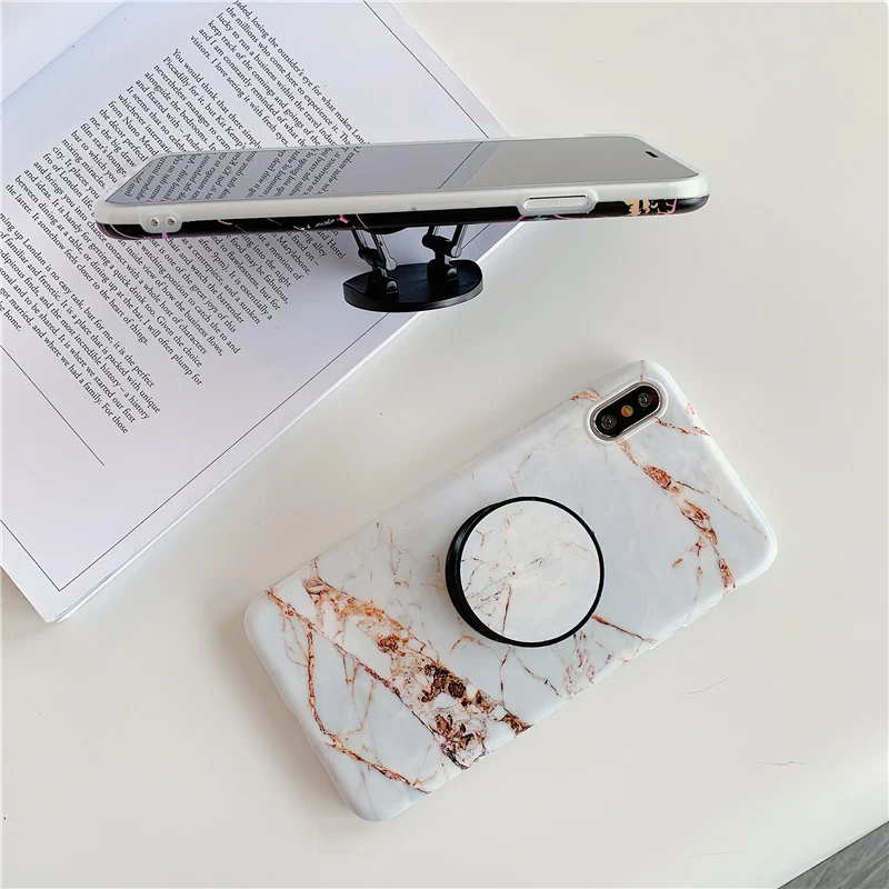 

Crack marble kickstand phone case for iphone 6s 7 8 plus with folding stand bracket holder soft case cover for iphone xr x xsmax