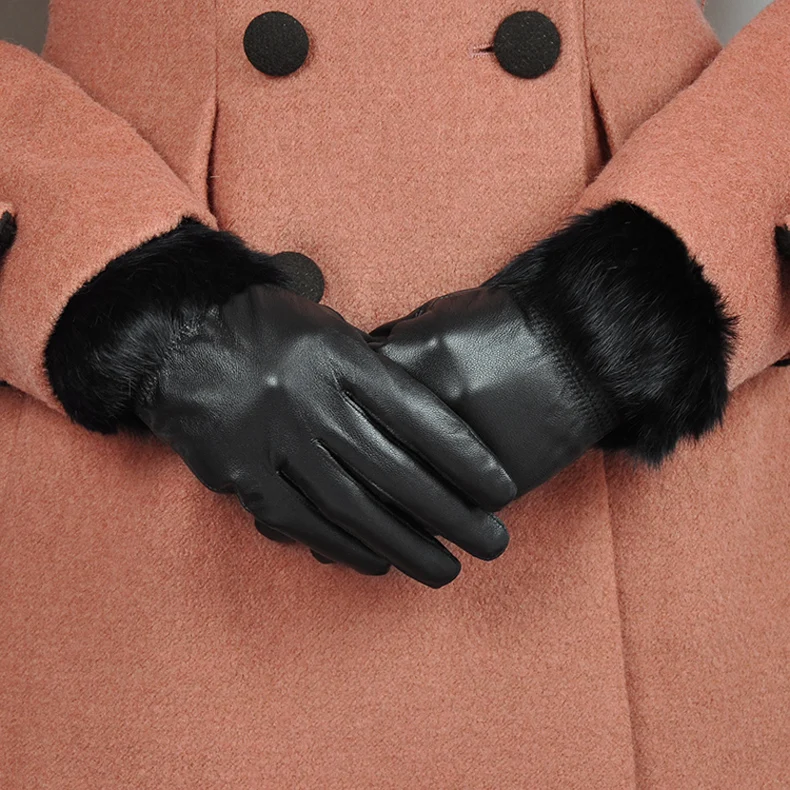 Зимние теплые женские перчатки из натуральной кожи с кроличьим мехом, женские перчатки, повседневные Мягкие Перчатки для фитнеса, SR171