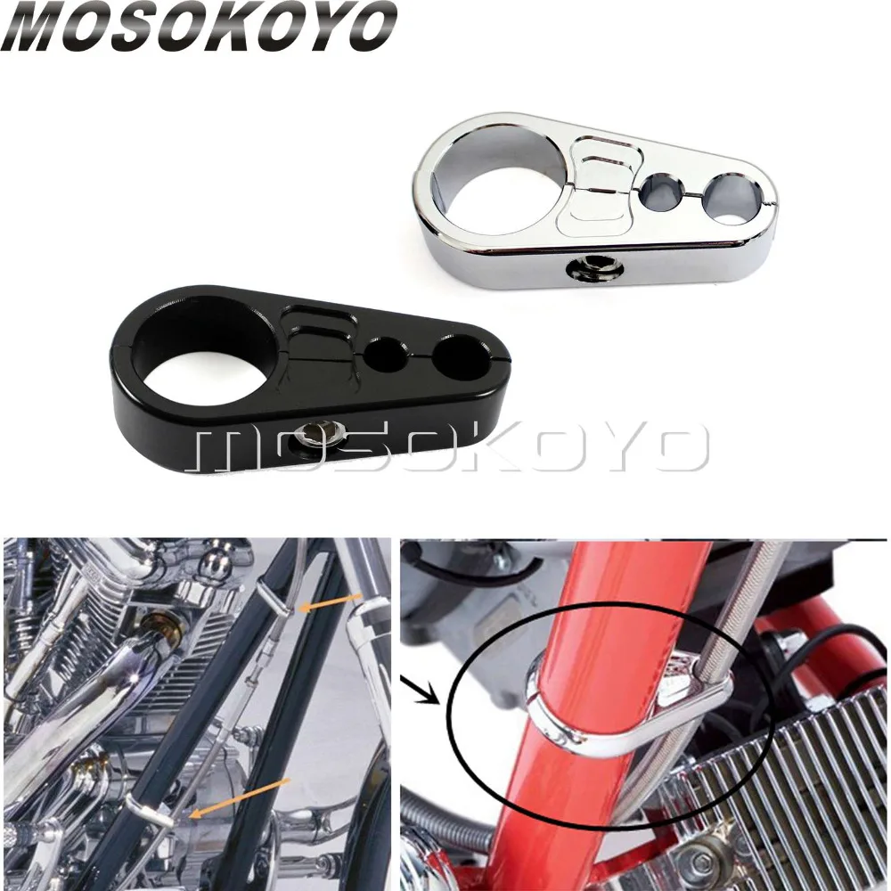 Black Chrome 1" Brake Clutch Throttle Cable Clamp Holder for Harley Cfe
