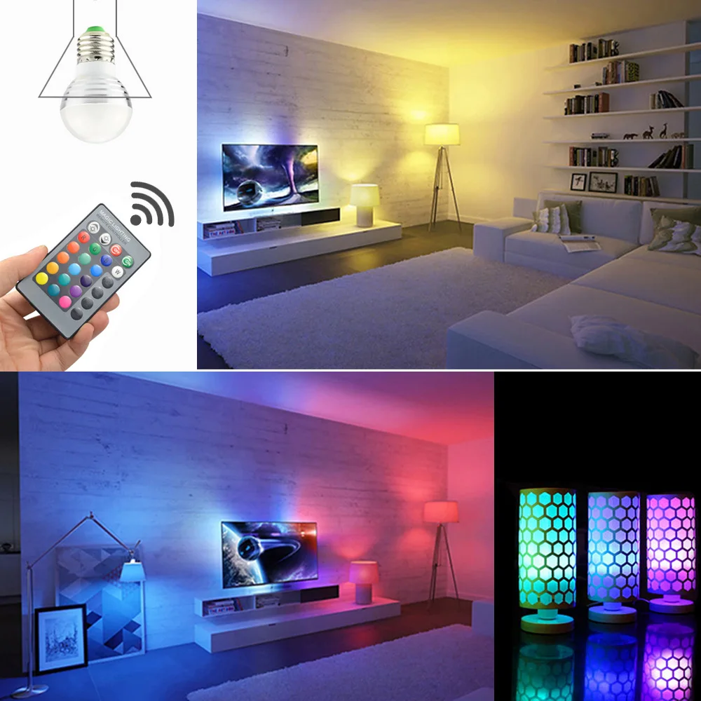 Rayway RGB светодиодный лампа светильник с 3 Вт AC85-265V 110V 220V E14 E27 RGB магический светильник лампа лампада с регулируемой яркостью с ИК-пультом дистанционного Управление