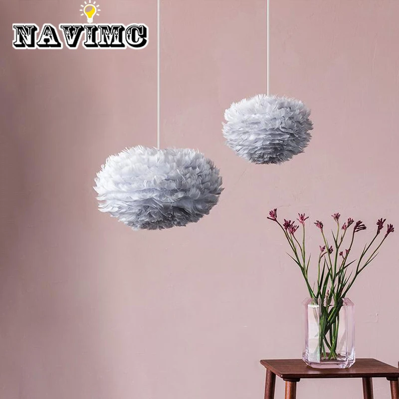 

Modern LED Pendant Light White Flower Plume Feather Designer Living Room Hanging Fixture AC 90-260V