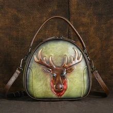 Женские сумки-мессенджеры из натуральной кожи, Ретро стиль, рисунок оленя, винтажная Сумка-тоут, сумка через плечо, Женская круговая сумка с верхней ручкой