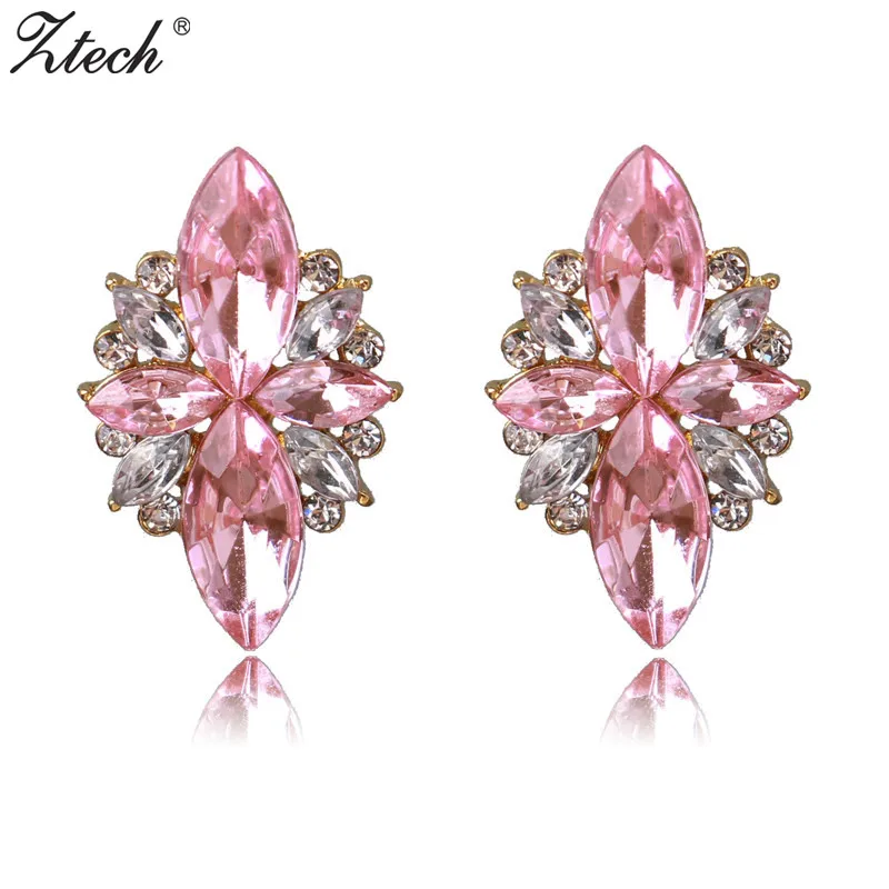 

Ztech 2019 New Fashion Earring Elegant 6 Colors Opal Stone Stud Earrings Pink Crystal Earrings For Women Christmas Party Dress