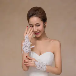 Лучшие новые недорогой свадебный перчатки в наличии без пальцев с бисером с жемчугом и плиссировкой белые красные длинные свадебные