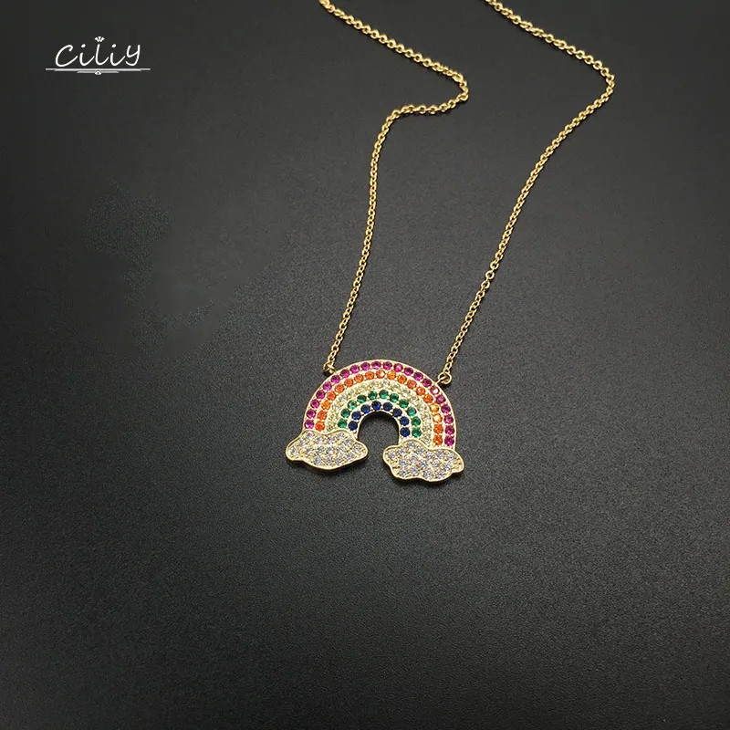 

Cility AAA Zircon Rainbow Pendant Necklace Wedding Drop Necklace Gift For Women Fashion 2019 New Metal Trendy Lucky Jewelry