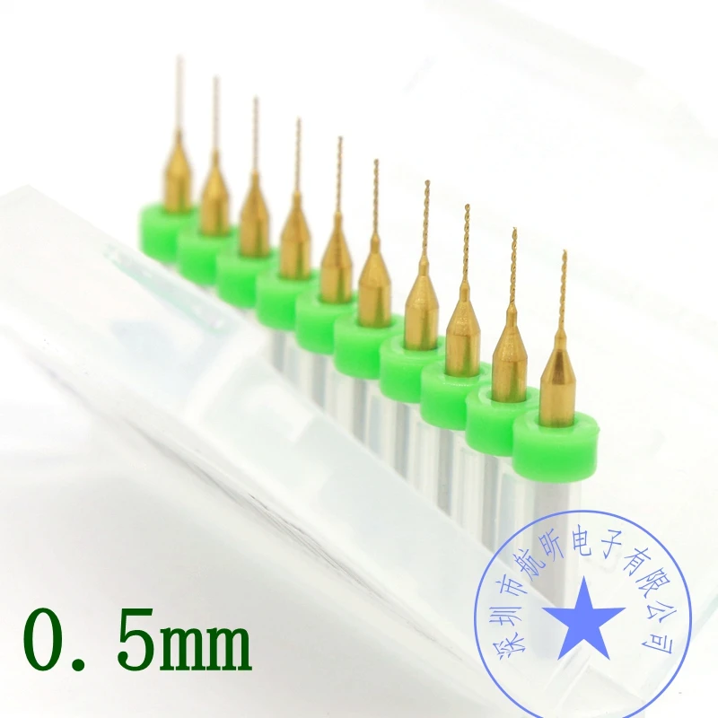 10PCS Titanium Coating PCB Drill Kit 0.5mm CNC Router Tool Drill Hand Drill Mini Engraving Tool Metal Drilling Bit, Step Drill