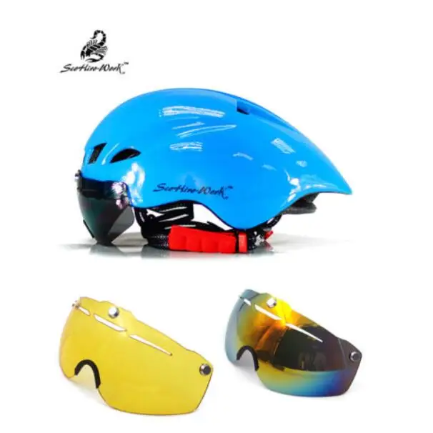 Велосипедный шлем с очками 4 цвета сверхлегкий MTB дорожный велосипедный шлем 57-61 см взрослые Goggleses Casco Ciclismo Черный Синий - Цвет: 7