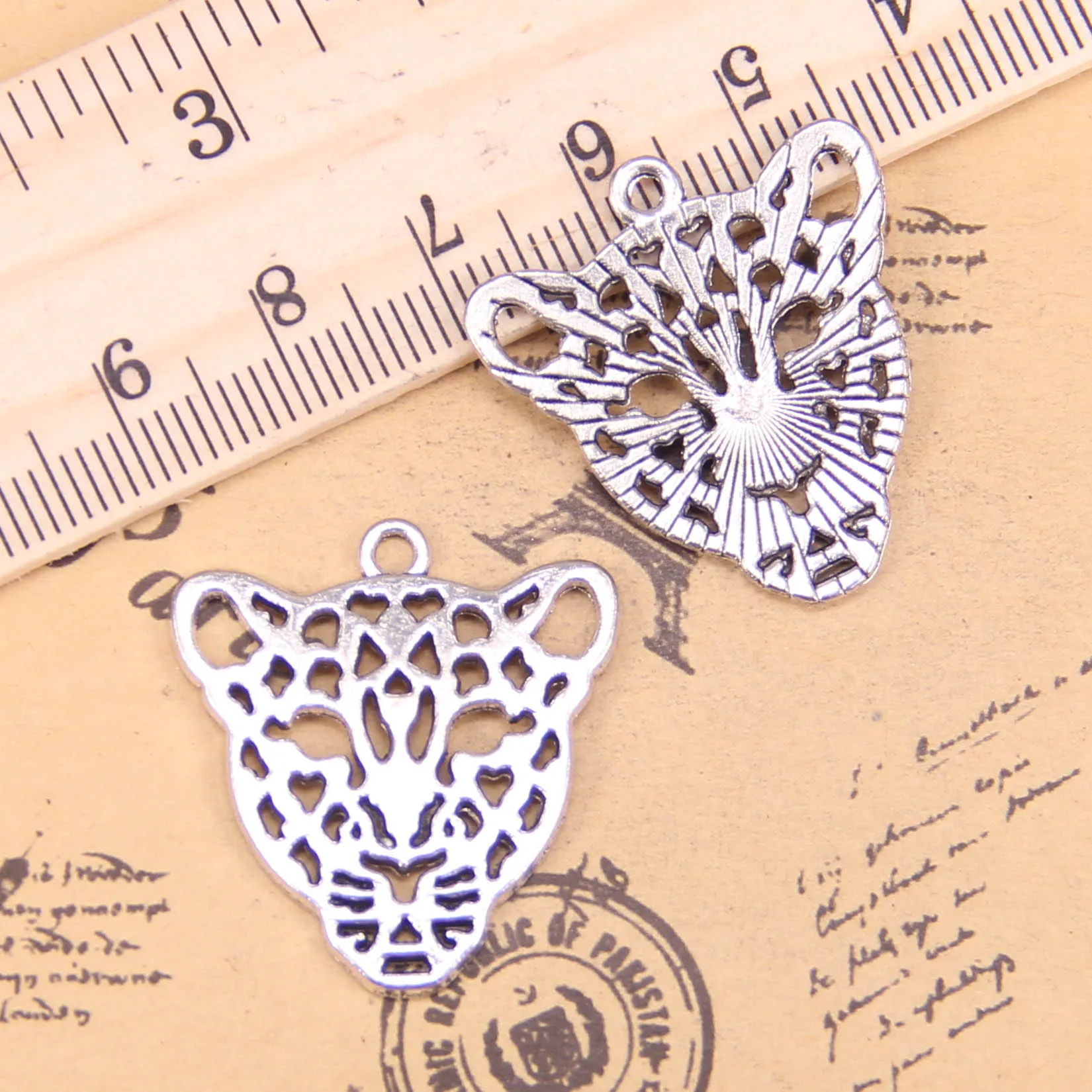 

38pcs Jewelry Charms hollow leopard head 28x26mm Antique Silver Plated Pendants Making DIY Handmade Tibetan Silver Jewelry