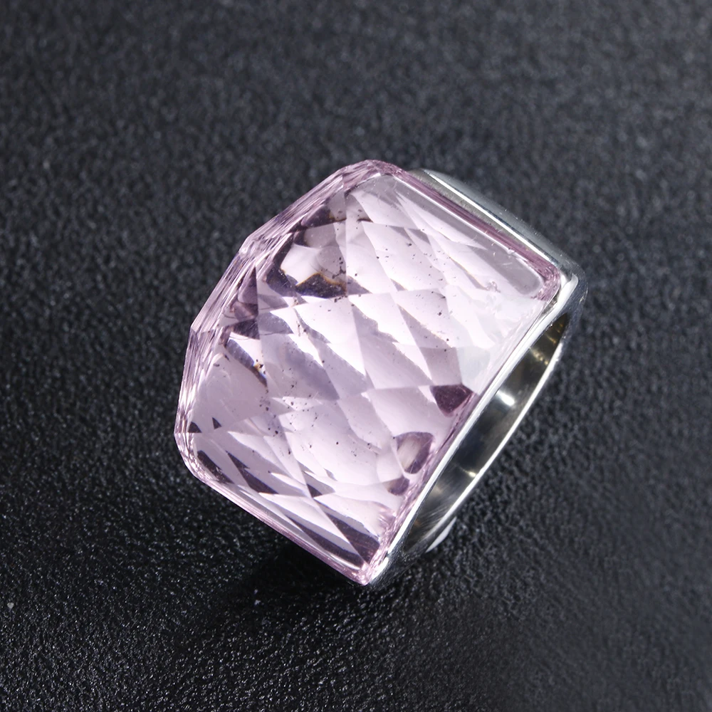 ZMZY Fashion Personality Elegant Big Rings For Women Pink Glass Stone Stainless Steel Wedding Ring Jewelry 4 Color to Choose