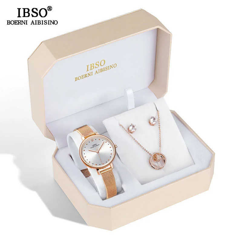 

IBSO 2019 Brand Variety of Women's Quartz Watch Creative Necklace Earrings Combination Set Gift Wrapping