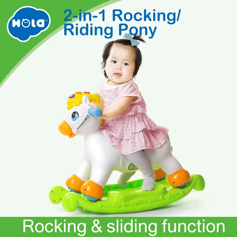 Rocking Pony Musical Educational Rocking Horse Ride On Rollers with Music/Light/Sliding Toy Children Learn ABC, Shapes & Numbers