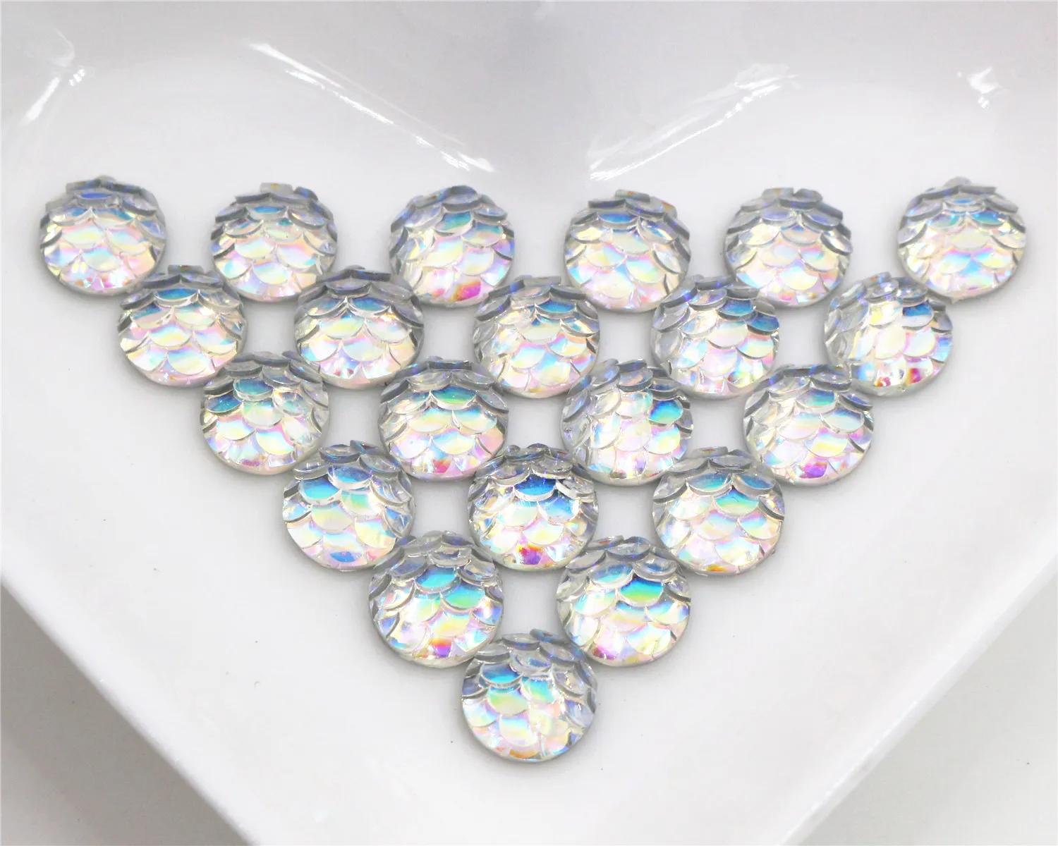 

New Fashion 8mm 40pcs Transparent AB Colors Fish scales Style Flat back Resin Cabochons For Bracelet Earrings accessories-O6-21