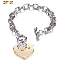 Простой Большой браслет с кристаллом в форме сердца женский эффектный Золотой Серебряный браслет с манжетами на руку браслет модные украшения лучший друг подарок