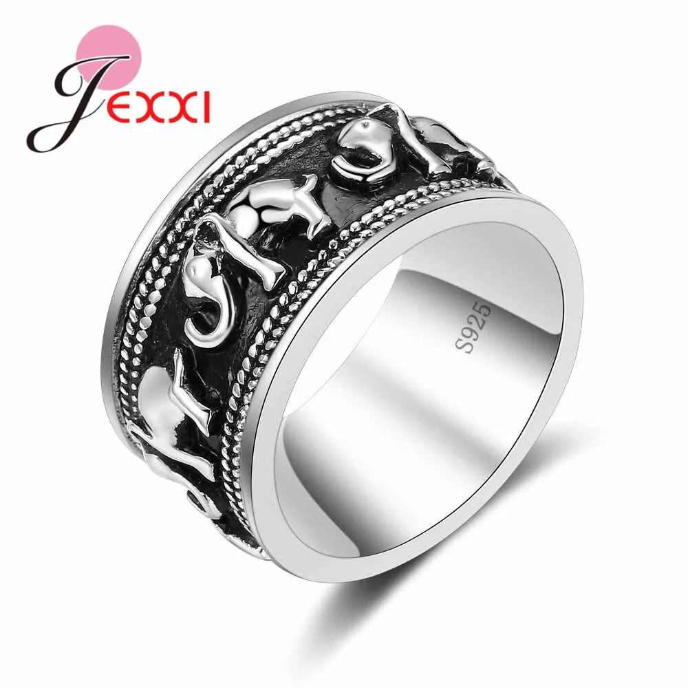 

JEXXI 925 Sterling Silver Rings For Women Man Elephant Silver Ring For Girl 2018 Fashion Accessory Wedding Party Ring For Lover