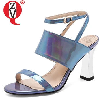 

ZVQ Sheepskin leather insole woman Sandals summer sweet girl blue white strange style 8 cm high heels women Bridesmaid shoes
