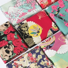 Японский стиль, ткань, сделай сам, ручная работа, хлопковая ткань, кимоно, ткань, мультфильм, канагава, пейзаж с цветком, красочная Ткань для шитья, ширина 1,4 м