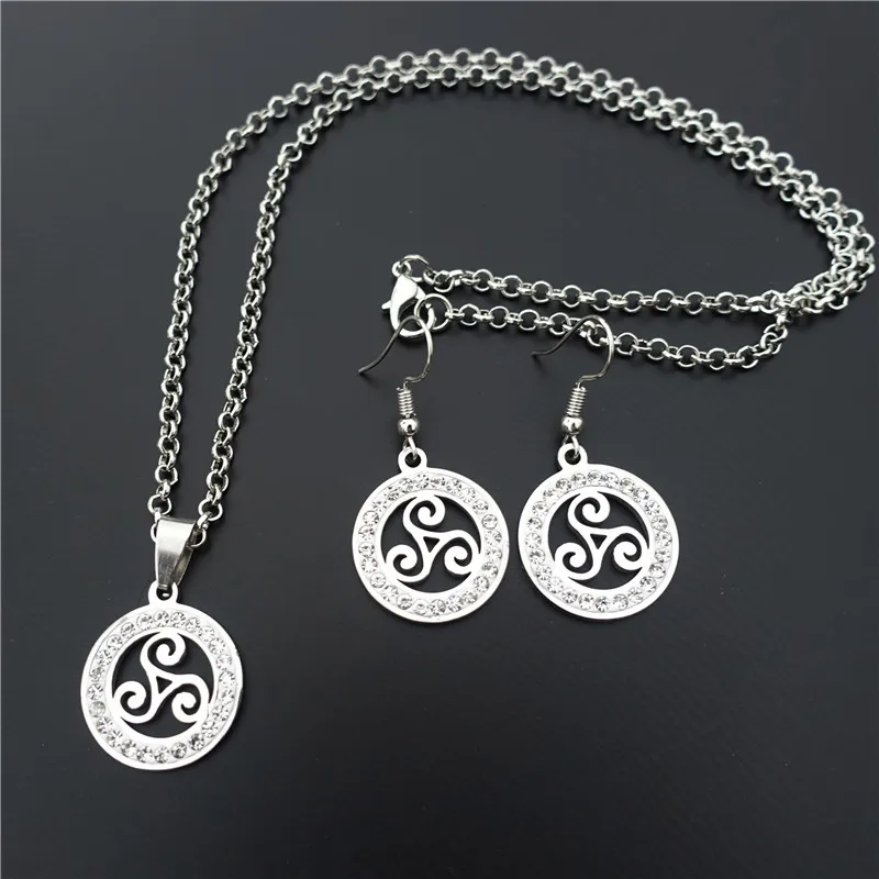 

Teen Wolf Triskele Jewelry Set Rhinestone Triskelion Allison Argent Stainless Steel Necklace Earring For Women