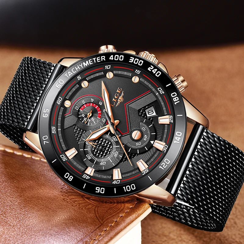 LIGE Brand Men's Fashion Watches Men Sport Waterproof Quartz Watch Man Ultra-Thin Mesh Belt Clock WristWatches Relogio Masculino