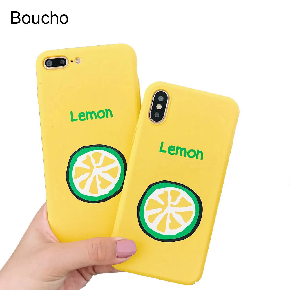 Boucho Funny Cartoon Phone Case For iphone X 6 6s 7 8 Plus Cover Fruit Lemon Hard Plastic Matte Cases |