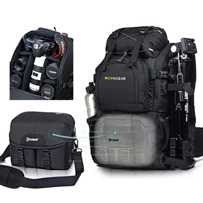 fit Most Digital DSLR Camera Laptop Backpack Bag Case+Rain Cover For Canon Nikon