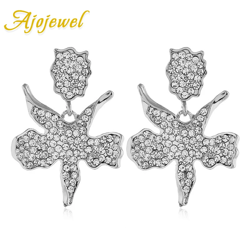 

Ajojewel New Design Full Rhinestone Leaf Earrings Exaggerated Jewelry For Women Bijoux Femme