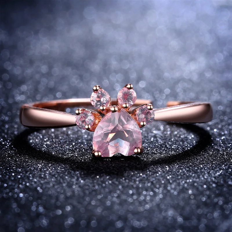 Распродажа, милые кольца в виде медвежьей лапы, когтей кошки, регулируемые кольца из розового золота для женщин, Романтические свадебные кольца с розовым кристаллом CZ, подарки для любви, ювелирные изделия