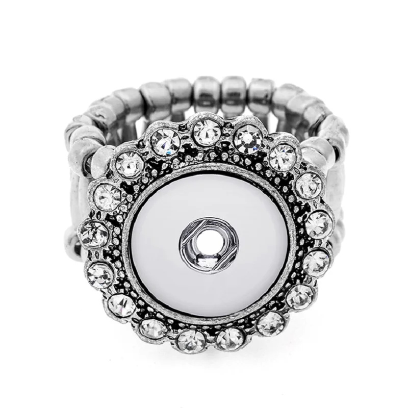 

8Styles Rhinestone Snap Ring Jewelry DIY 12mm Ginger Snap Button Adjustable Stretch Elastic Band Rings