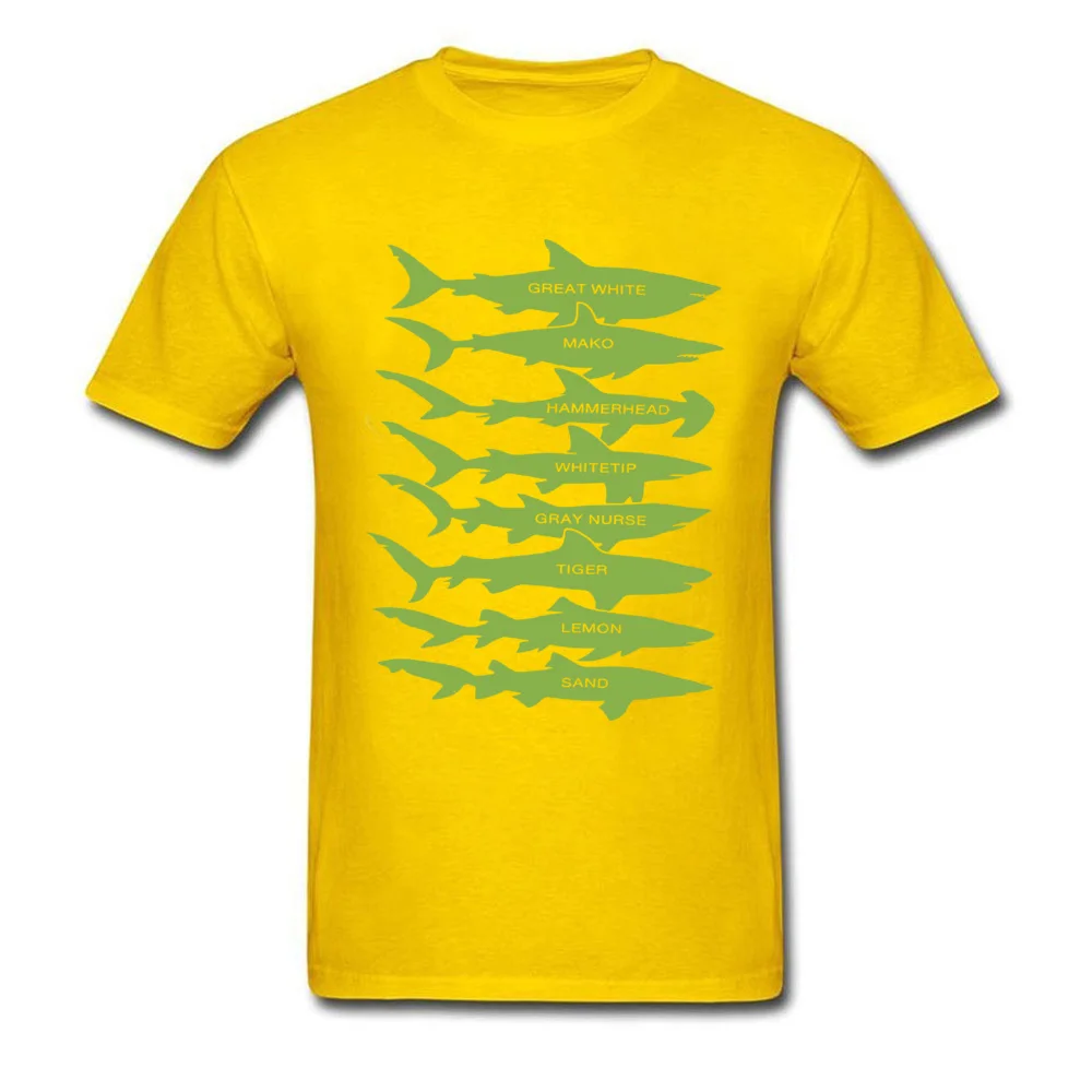 Shark Types Men Company Casual Tops T Shirt Round Collar Autumn 100% Cotton T-Shirt Group Short Sleeve T-shirts Shark Types yellow