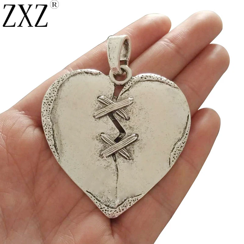 

ZXZ 2pcs Antique Silver Large Heart Charms Pendants for Necklace Jewelry Making Findings 57x55mm