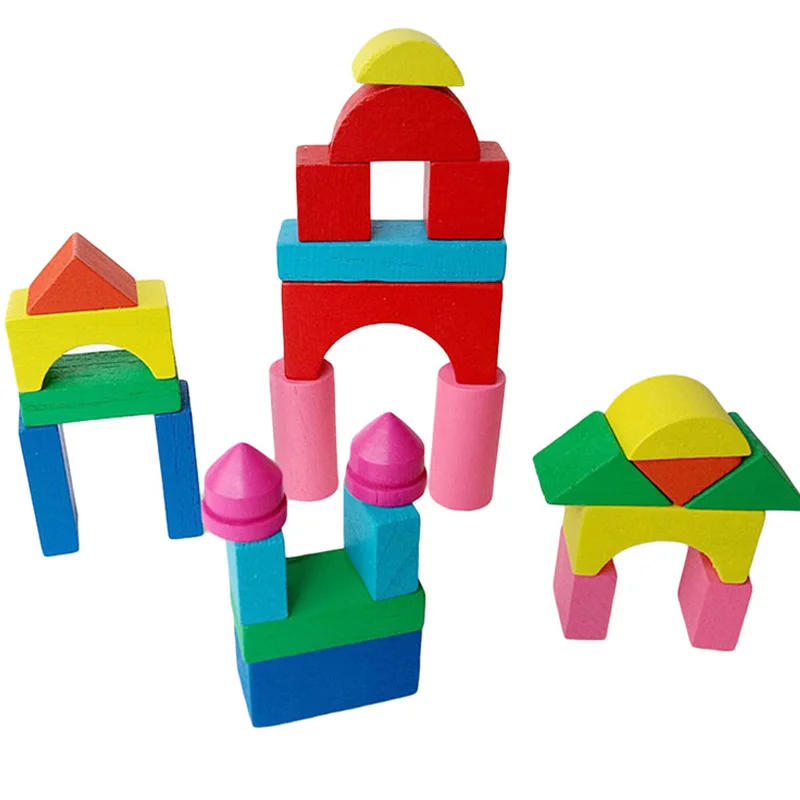 26pcs/lot Wooden Baby Building Blocks Colorful Geometric Assembled Building Blocks Early