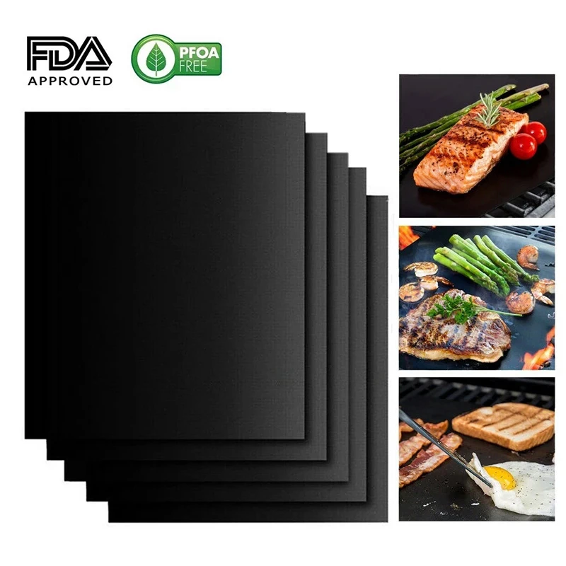5PCS BBQ Grill Mats Reusable Baking Cooking Sheet Non-Stick Teflon Barbecue Pad