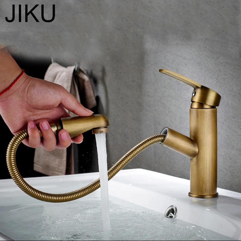 

JIKU Pull Out Kitchen Sink Faucet Deck Mounted Stream Sprayer Kitchen Mixer Tap Single Handle Bathroom Kitchen Hot Cold Tap