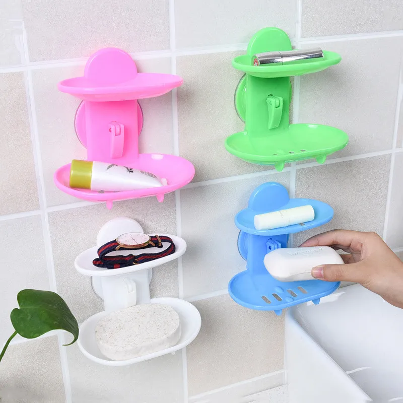 

Kitchen Tools Bathroom Accessories Soap Holder Two Layer Suction Holder Soap Dish Durable Plastic Storage Basket Soap Box Stand