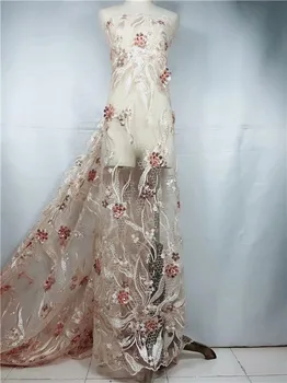 

Hot sale embroidery flower Africn French net lace fabric with beads for wedding dress Latest 2019 sequins lace fabric