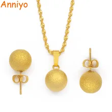 Anniyo цвета золота матовые бусы ожерелье серьги для женщин Ювелирные наборы для девочек круглый шар кулон ювелирные изделия подарки#192706