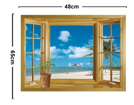 Новое поступление, 3D оконный пейзаж, красивый вид на море, пляж, настенная наклейка, фальшивое окно, настенный плакат, декоративный плакат