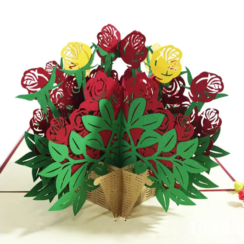 

Creative 3D Pop-up Rose Flower Paper Greeting Cards Valentine's Day Romantic Gift