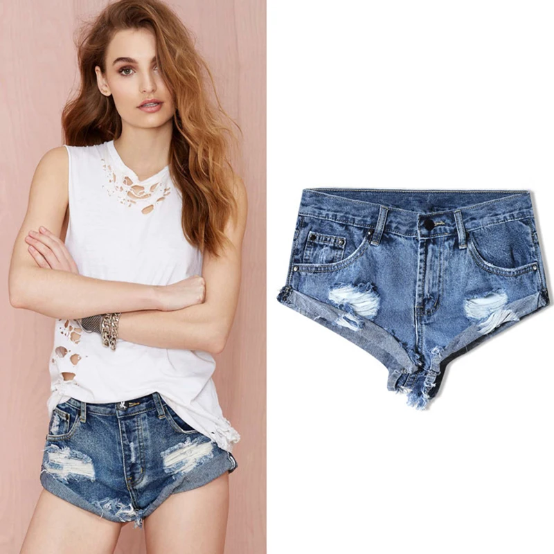 2017 Sexy Brand Women Cloth Denim Shorts Mid Waist Slim Ripped Cuffs 100% Cotton Hot Pants Female Hot Short Denim Jeans Pants (16)