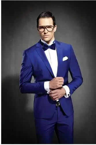 Приталенный приталенный светильник 2 шт. синий костюм для мужчин смокинг двубортный Блейзер жениха Мужские свадебные костюмы Terno Masculino куртка+ брюки - Цвет: as the image