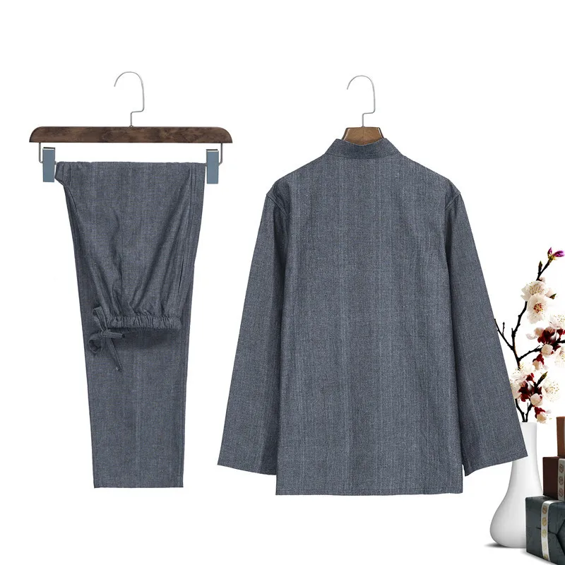 Мужской осенний серый костюм кунг-фу, китайский стиль, Wu Юбка Shu& брюки, хлопковые комплекты, лидер продаж, одежда для Тай-Чи, M-4XL