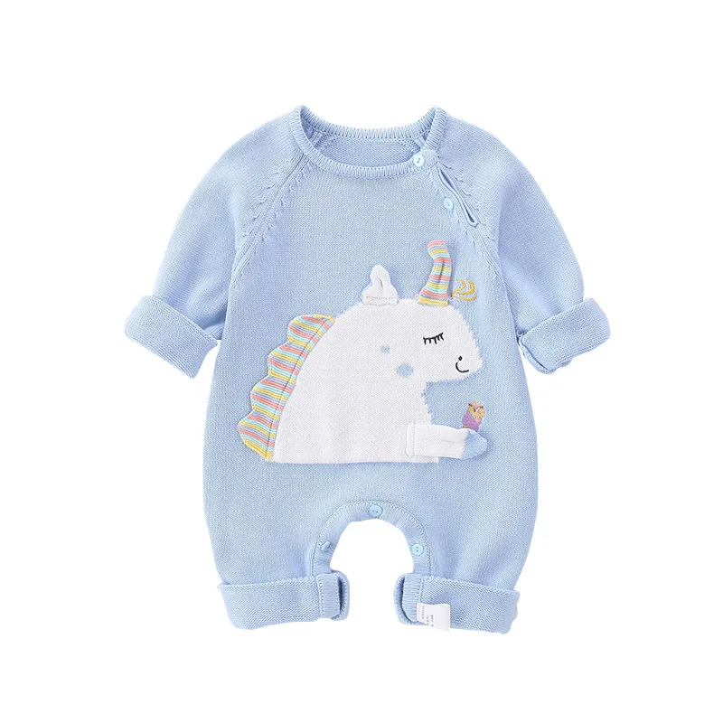 

Cartoon Unicorn Knitting Newborn Baby Unisex Rompers Clothes Autumn Winter Warm Toddler Infant Kids Jumpsuits Outfits Bebes Wear