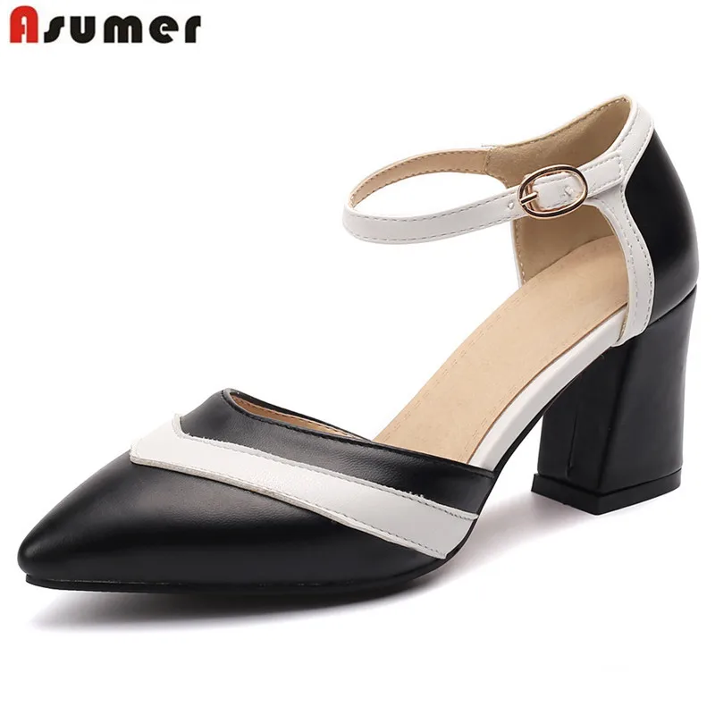 

ASUMER Plus size 33-43 New buckle women pumps pointed toe 7cm square high heels mixed color party wedding shoes woman 2019
