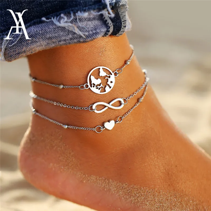Boho Ocean Beach Multiple Layers Ankle Bracelet Vintage Travel World Map Earth Infinity Heart Anklets for Women Leg Foot Jewelry Boho Ocean Beach Multiple Layers Ankle Bracelet Vintage Travel World Map Earth Infinity Heart Anklets for Women Leg Foot Jewelry