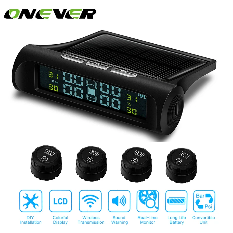ONEVER TPMS автомобильных шин Давление мониторинга Системы солнечной энергии ЖК