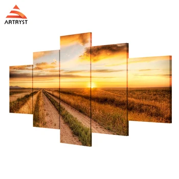 

5 panel module canvas pastoral landscape painting, Artryst modern home decor art wall painting printed on canvas for living room