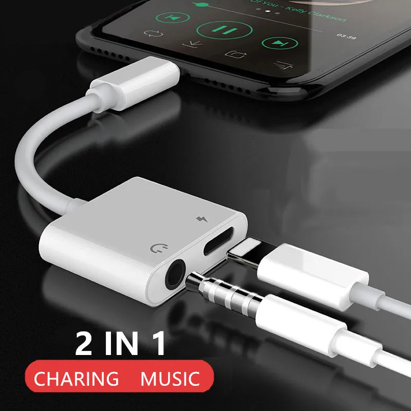 

2 in 1 Charging Audio Adapter For iPhone X XS 8 7 Plus Charger Cable Splitter Headphone Converter Mobile Phone Earphone Adapter