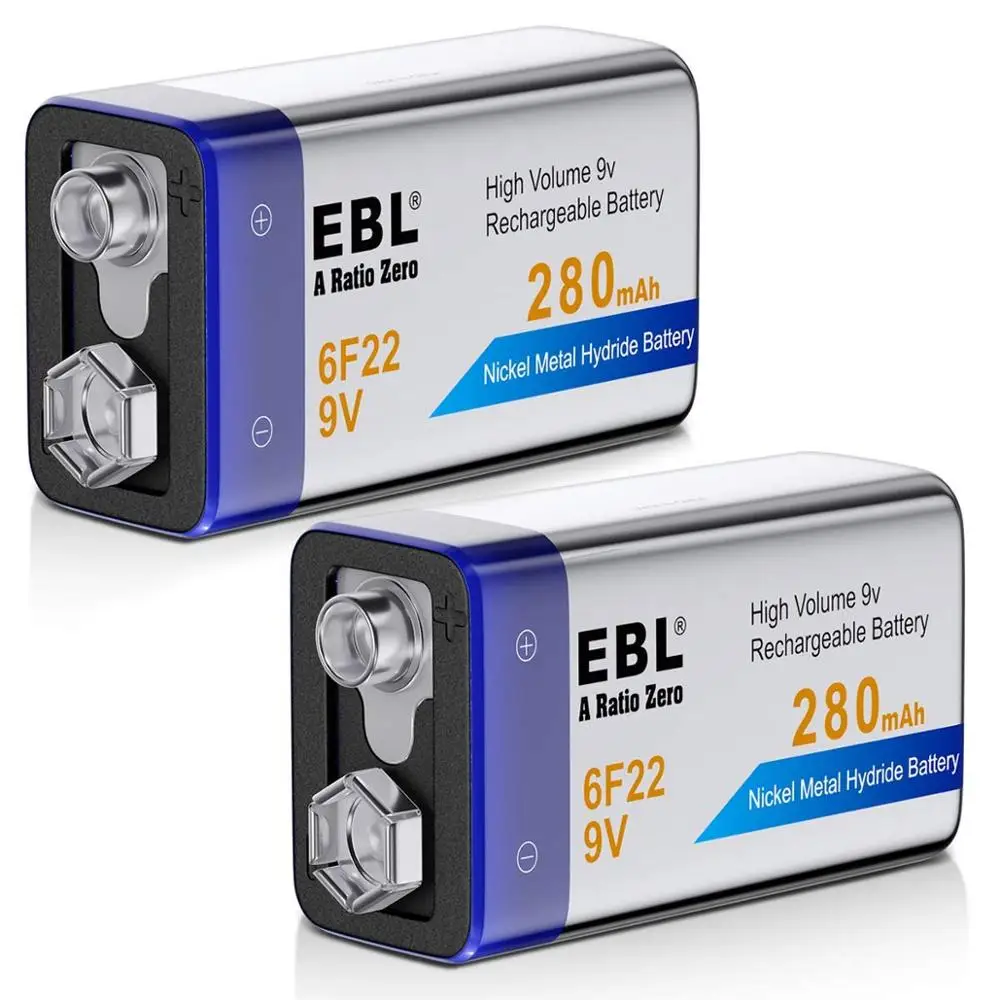 EBL 2 Упак. 280mAh Высокая емкость 9V 6F22 перезаряжаемые батареи [Домашняя Базовая Серия]