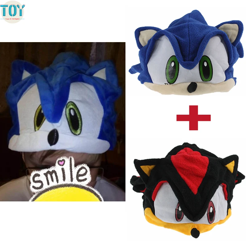

OHMETOY 2PCS Sonic Hat The Hedgehog Fleece Cosplay Beanie Cap Black Blue Anime Costumes Birthday Gift for Adults Teenagers