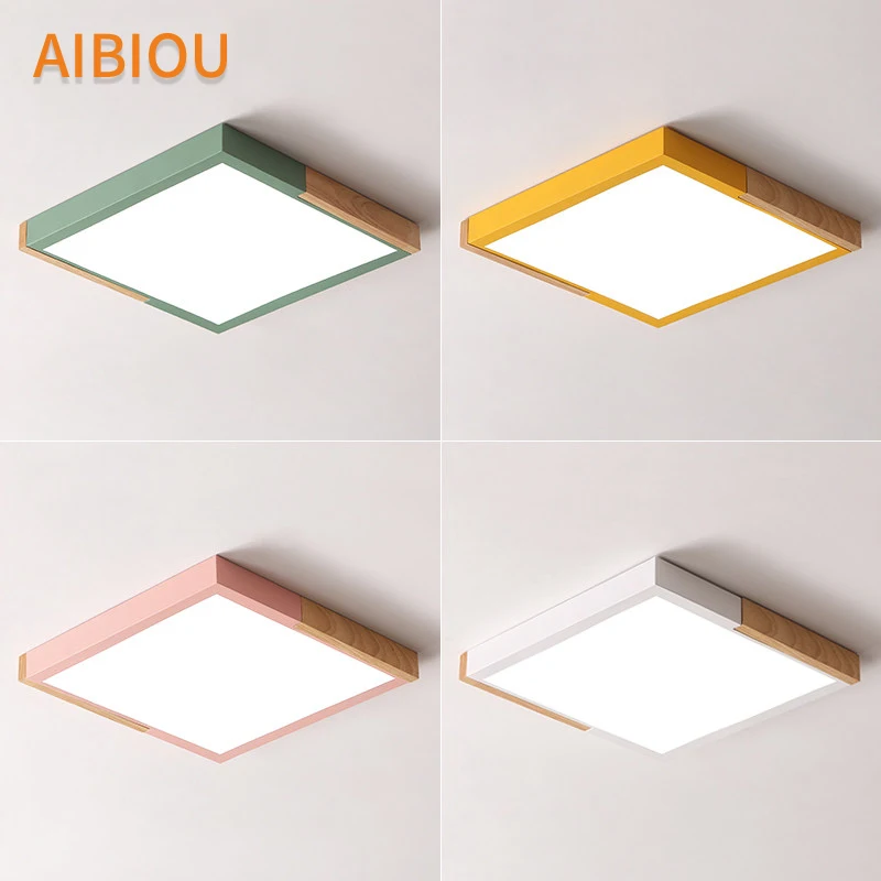 

AIBIOU Square LED Ceiling Lights For Living Room Metal Frame 220V Ceiling Lamp Surface Mounted Luminaire Wooden Bedroom Lamps