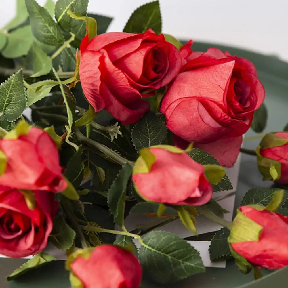 

2head 1pc High Quality Vivid Rose Artificial Flowers Desktop Silk Flower Simulation Fake Plant Wedding Houseware Home Decor 40P